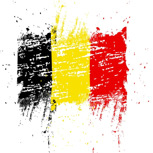 Belçika Bayrağı. Fırça boyalı Belçika bayrağı. Grunge efektli ve suluboya resimli el çizimi. Grunge desenli Belçika bayrağı. Vektör illüstrasyonu. — Stok Vektör