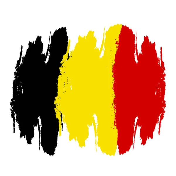 Belgiens flagga. Borste målade Belgien flagga. Handritad stil illustration med en grunge effekt och akvarell. Belgien flagga med grunge konsistens. Vektorillustration. — Stock vektor