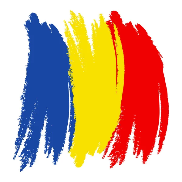 Roménia Bandeira. Tinta pintada abstrata Romênia Bandeira. ilustração estilo desenhado à mão com um efeito grunge e salpicos no fundo branco. Pincel pintado Romênia Bandeira. Ilustração vetorial . — Vetor de Stock