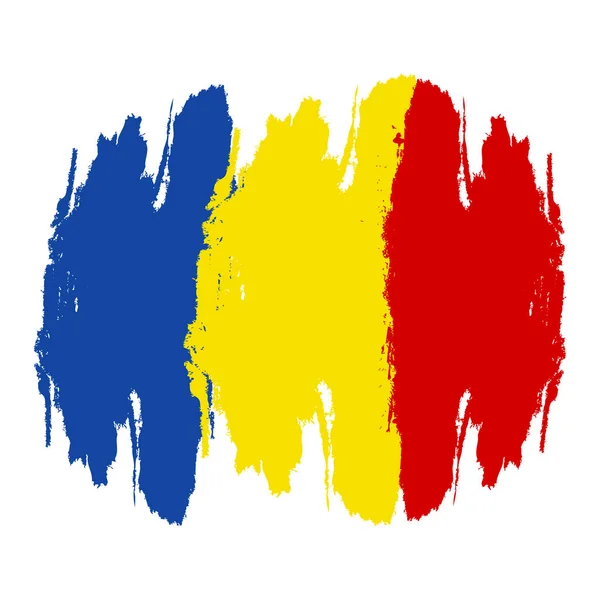 Roménia Bandeira. Tinta pintada abstrata Romênia Bandeira. ilustração estilo desenhado à mão com um efeito grunge e salpicos no fundo branco. Pincel pintado Romênia Bandeira. Ilustração vetorial . — Vetor de Stock