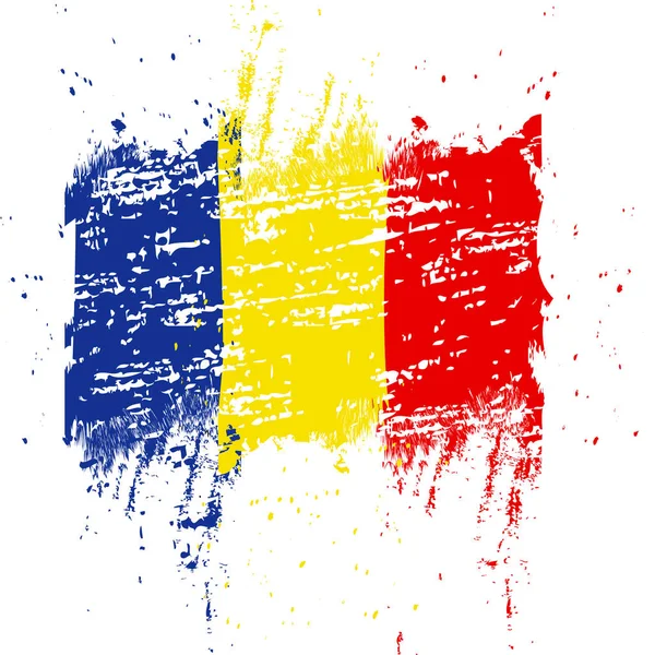 ルーマニア国旗。墨でルーマニア国旗を描いた。白地にグランジ効果のある手描きスタイルのイラストとスプラッシュ。ブラシはルーマニア国旗を描いた。ベクターイラスト. — ストックベクタ