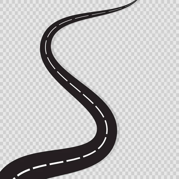 Abstract curved road asphalt, roads isolated on transparent background, winding road horizon, long road map turns. Black roadmap windings set. Vector illustration — Stock Vector