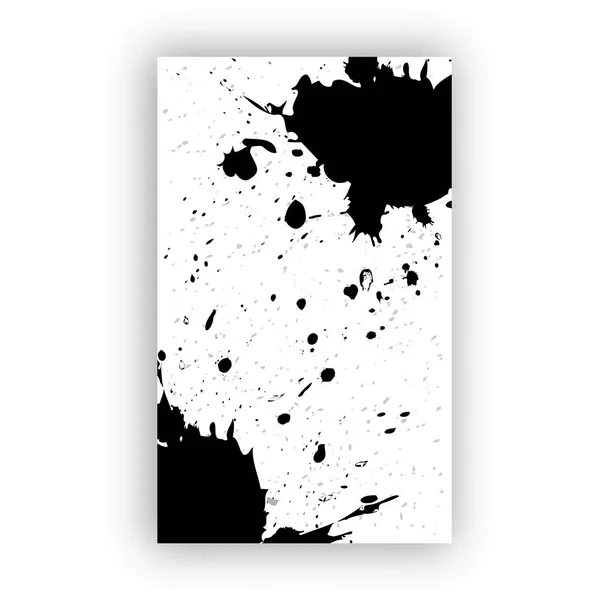 Zwart abstract ontwerp. Inktverf op brochure, Monochroom element geïsoleerd op wit. Grunge spandoeken. Eenvoudige compositie. Vloeibare inkt. Achtergrond voor banner, kaart, poster, identiteit, webdesign. — Stockvector