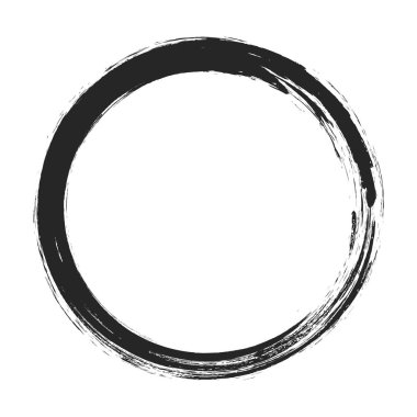 Vektör fırça darbeleri beyaz arka planda boya daireleri çizer. Mürekkeple çizilmiş boya fırçası çemberi. Logo, etiket tasarımı element vektör çizimi. Siyah soyut çember. Çerçeve.