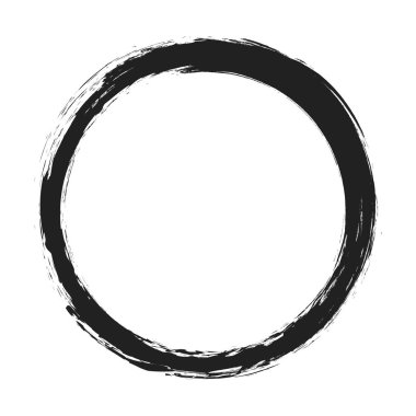 Vektör fırça darbeleri beyaz arka planda boya daireleri çizer. Mürekkeple çizilmiş boya fırçası çemberi. Logo, etiket tasarımı element vektör çizimi. Siyah soyut çember. Çerçeve.