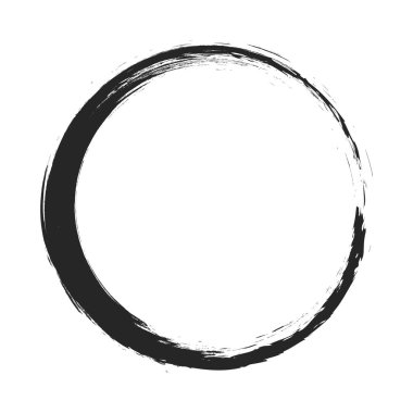 Vektör fırça darbeleri beyaz arka planda boya daireleri çizer. Mürekkeple çizilmiş boya fırçası çemberi. Logo, etiket tasarımı element vektör çizimi. Siyah soyut çember. Çerçeve.