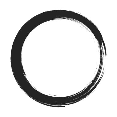 Vektör fırça darbeleri beyaz arka planda boya daireleri çizer. Mürekkeple çizilmiş boya fırçası çemberi. Logo, etiket tasarımı element vektör çizimi. Siyah soyut çember. Çerçeve.
