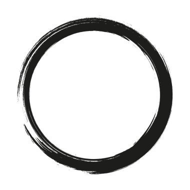 Vektör fırça darbeleri beyaz arka planda boya daireleri çizer. Mürekkeple çizilmiş boya fırçası çemberi. Logo, etiket tasarımı element vektör çizimi. Siyah soyut çember. Çerçeve.