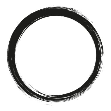 Vektör fırça darbeleri beyaz arka planda boya daireleri çizer. Mürekkeple çizilmiş boya fırçası çemberi. Logo, etiket tasarımı element vektör çizimi. Siyah soyut çember. Çerçeve.