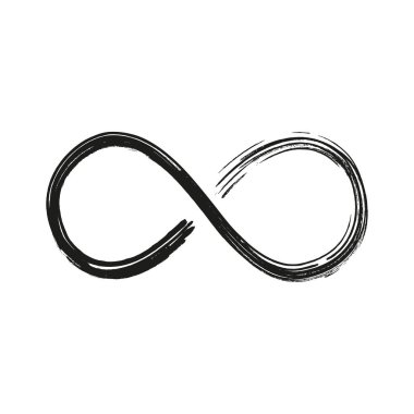 Grunge sonsuzluk simgesi. El siyah boya ile boyanmış. Grunge fırça darbesi. Modern sonsuzluk simgesi. Grafik tasarım öğesi. Sonsuz olasılıklar sonsuz süreci. Vektör çizim.