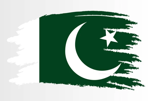 巴基斯坦国旗。 粉刷过的巴基斯坦国旗手绘风格图解具有令人讨厌的效果和水彩画。 巴基斯坦国旗，质地粗犷。 矢量说明 — 图库矢量图片
