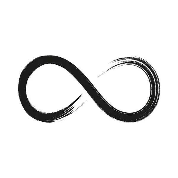 Grunge Infinity Symbol. Hand mit schwarzer Farbe bemalt. Grunge-Pinselstrich. Ikone der modernen Ewigkeit. Grafikdesign-Element. Unendliche Möglichkeiten, endloser Prozess. Vektorillustration. — Stockvektor
