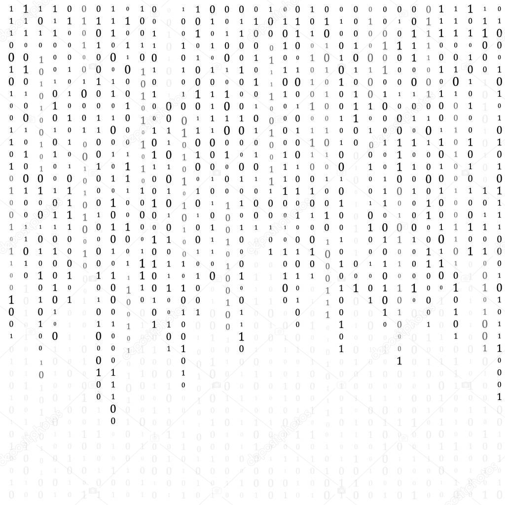 Binary code zero one matrix white background. banner, pattern, wallpaper. Vector illustration.