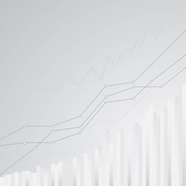 Gri arkaplan vektör tasarımı üzerine borsada yükselme çizgisi grafiği olan soyut finansal tablo