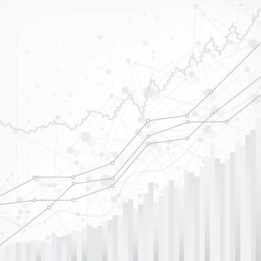 Gri arkaplan vektör tasarımı üzerine borsada yükselme çizgisi grafiği olan soyut finansal tablo