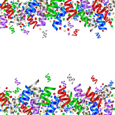 Renkli kâğıt yılanlı ve konfetili yeni yıl arkaplanı, mesajın için yer. Vektör arkaplanı.