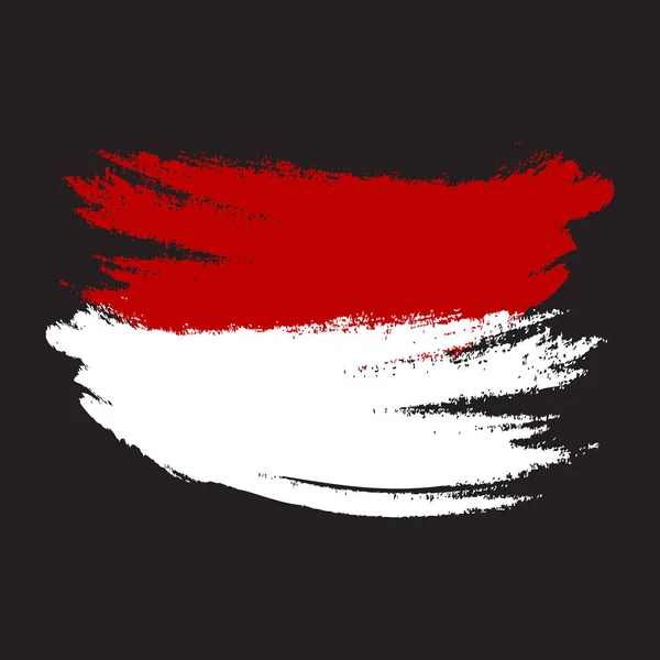 Pincel pintado bandeira Indonésia. ilustração estilo desenhado à mão com um efeito grunge e aquarela. Bandeira da Indonésia com textura grunge. Ilustração vetorial . — Vetor de Stock