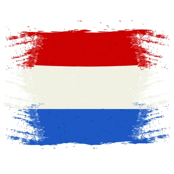 Ecsettel festett Hollandia zászlaja. kézzel rajzolt stílusban illusztráció a grunge hatás. — Stock Vector