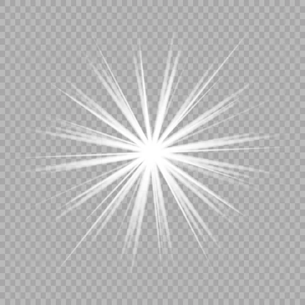 Vektor mágikus fehér sugarak világít fény hatása elszigetelt átlátszó háttér. Karácsonyi design elem. Csillagkitörés szikrákkal. — Stock Vector