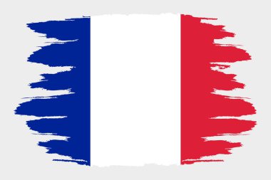 Fransa Bayrağı. Fırça Boyalı Fransa Bayrağı. Bir grunge etkisi ve suluboya ile el çizilmiş tarzı illüstrasyon. Grunge doku ile Fransa Bayrağı. Vektör çizimi.