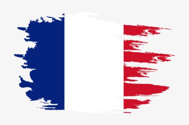 Fransa Bayrağı. Fırça Boyalı Fransa Bayrağı. Bir grunge etkisi ve suluboya ile el çizilmiş tarzı illüstrasyon. Grunge doku ile Fransa Bayrağı. Vektör çizimi.