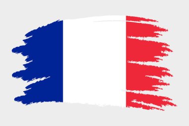 Fransa Bayrağı. Fırça Boyalı Fransa Bayrağı. Bir grunge etkisi ve suluboya ile el çizilmiş tarzı illüstrasyon. Grunge doku ile Fransa Bayrağı. Vektör çizimi.