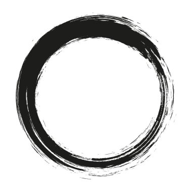 Vektör fırça darbeleri beyaz arka planda boya daireleri çizer. Mürekkeple çizilmiş boya fırçası çemberi. Logo, etiket tasarımı element vektör çizimi. Siyah soyut çember. Çerçeve.