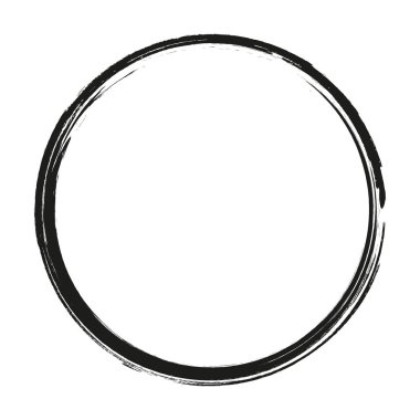 Vektör fırça darbeleri beyaz arka planda boya daireleri çizer. Mürekkeple çizilmiş boya fırçası çemberi. Logo, etiket tasarımı element vektör çizimi. Siyah soyut çember. Çerçeve.