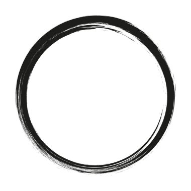 Vektör fırça darbeleri beyaz arka planda boya daireleri çizer. Mürekkeple çizilmiş boya fırçası çemberi. Logo, etiket tasarımı element vektör çizimi. Siyah soyut çember. Çerçeve.