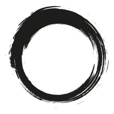Vektör fırça darbeleri beyaz arka planda boya daireleri çizer. Mürekkeple çizilmiş boya fırçası çemberi. Logo, etiket tasarımı element vektör çizimi. Siyah soyut çember. Çerçeve.