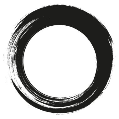 Vektör fırça darbeleri beyaz arka planda boya daireleri çizer. Mürekkeple çizilmiş boya fırçası çemberi. Logo, etiket tasarımı element vektör çizimi. Siyah soyut çember. Çerçeve.