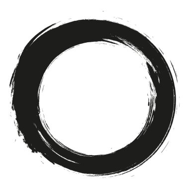 Vektör fırça darbeleri beyaz arka planda boya daireleri çizer. Mürekkeple çizilmiş boya fırçası çemberi. Logo, etiket tasarımı element vektör çizimi. Siyah soyut çember. Çerçeve.