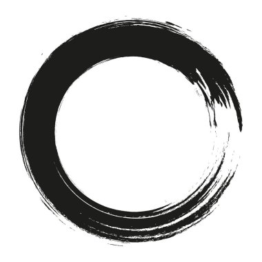 Vektör fırça darbeleri beyaz arka planda boya daireleri çizer. Mürekkeple çizilmiş boya fırçası çemberi. Logo, etiket tasarımı element vektör çizimi. Siyah soyut çember. Çerçeve.
