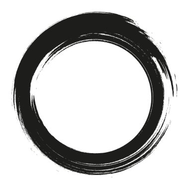 Vektör fırça darbeleri beyaz arka planda boya daireleri çizer. Mürekkeple çizilmiş boya fırçası çemberi. Logo, etiket tasarımı element vektör çizimi. Siyah soyut çember. Çerçeve.