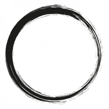 Vektör fırça darbeleri beyaz arka planda boya daireleri çizer. Mürekkeple çizilmiş boya fırçası çemberi. Logo, etiket tasarımı element vektör çizimi. Siyah soyut çember. Çerçeve.