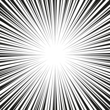 Hız hatları ile grafik patlama. Çizgi roman tasarım elemanı. Güneş ışınları ile Retro çizgi roman tarzı arka plan. Vektör Illustration.