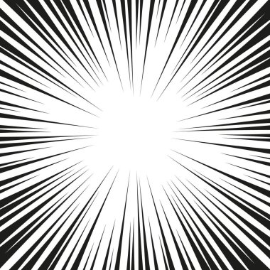 Hız hatları ile grafik patlama. Çizgi roman tasarım elemanı. Güneş ışınları ile Retro çizgi roman tarzı arka plan. Vektör Illustration.