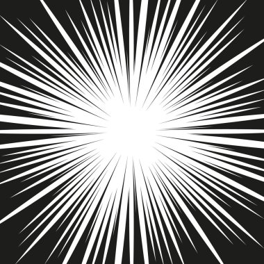 Hız hatları ile grafik patlama. Çizgi roman tasarım elemanı. Güneş ışınları ile Retro çizgi roman tarzı arka plan. Vektör Illustration.