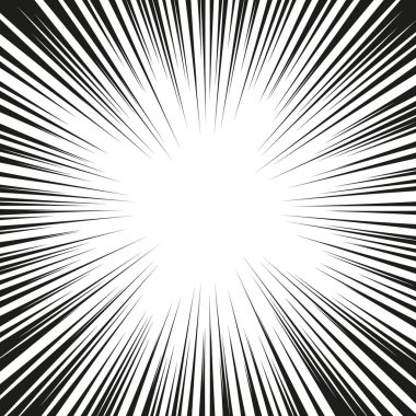 Hız hatları ile grafik patlama. Çizgi roman tasarım elemanı. Güneş ışınları ile Retro çizgi roman tarzı arka plan. Vektör Illustration.