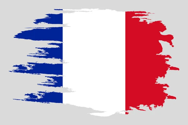 프랑스 국기입니다. 브러쉬 는 프랑스 국기를 그린. 그런 지 효과와 수채화와 손으로 그린 스타일 그림. 그런 지 질감프랑스 국기. 벡터 일러스트레이션. — 스톡 벡터