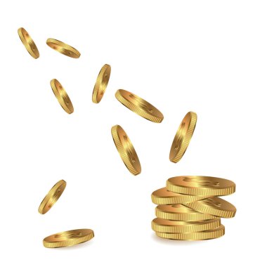 Düşen altın paraların kavramsal tasarımı. Altın sikkeler. Vektör illüstrasyonu.