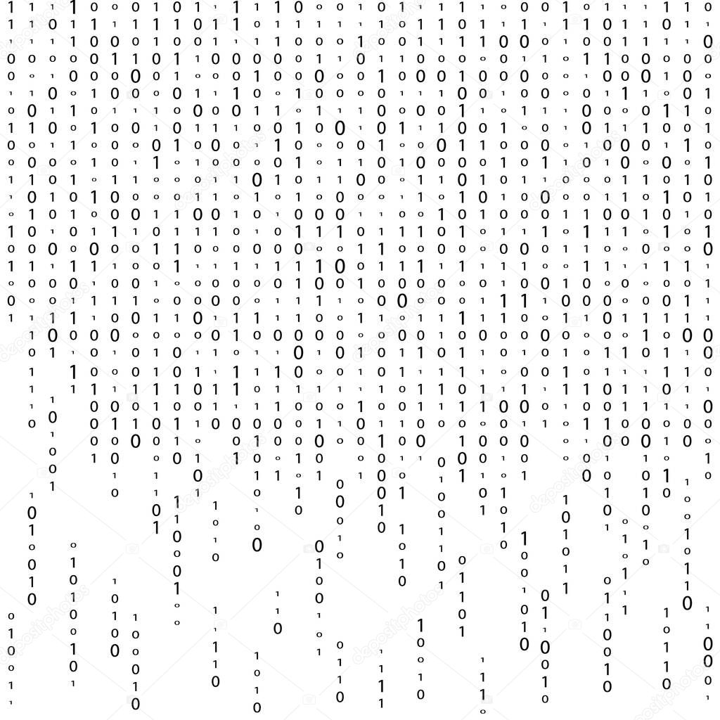 Matrix Background Vector. Binary Code Matrix. Black And White Digital Background With Digits On Screen. Data Technology Illustration