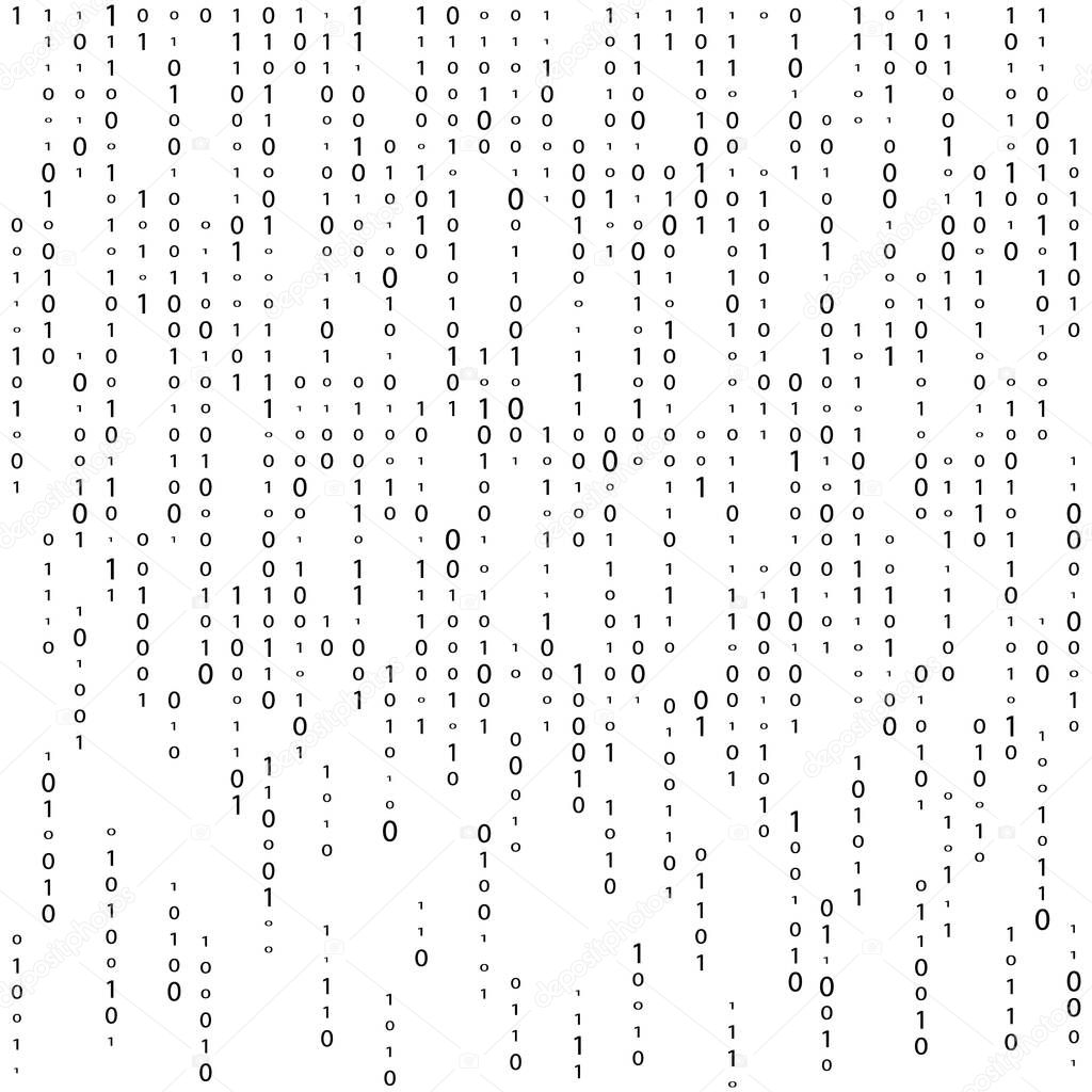 Matrix Background Vector. Binary Code Matrix. Black And White Digital Background With Digits On Screen. Data Technology Illustration