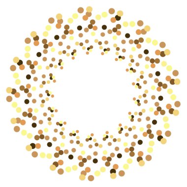 Altın şapırtı ya da parlak yuvarlak bir çerçeve, içi boş yazı için. Beyaz arkaplanda küçük düz olmayan yuvarlak noktalardan oluşan altın parıltılı çember.