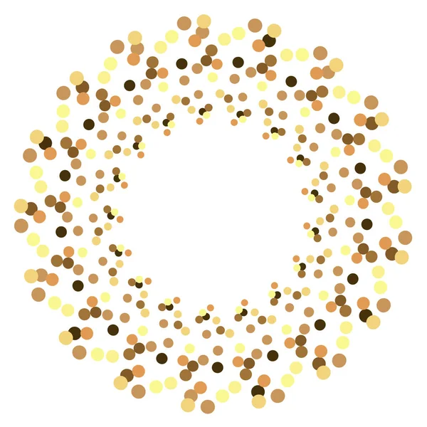 金色のスプラッシュや文字のための空の中心と輝く角度のラウンドフレーム 白い背景に小さな不均一な丸いドットで作られた黄金の輝く円 — ストックベクタ