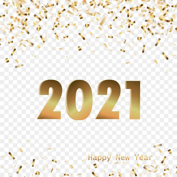Happy New Year 2021 Golden Numbers Ribbons Confetti White Background — Stock Photo, Image