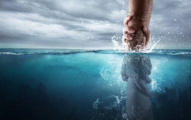 A hand reaches down into the water and saves someone drowning. clipart