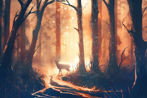 Ψηφιακή Απεικόνιση Ελαφιού Δάσος Ζεστά Χρώματα — Φωτογραφία Αρχείου
