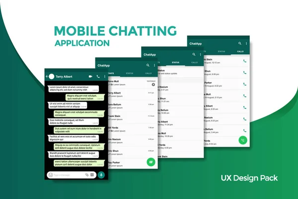 Applicazione Chat Mobile Design Pack — Vettoriale Stock