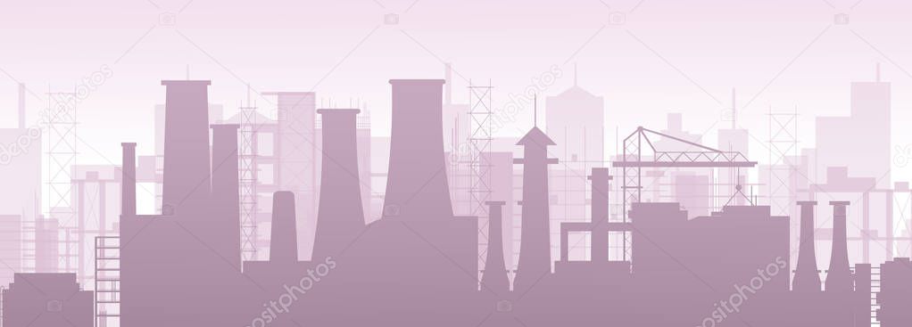 Vector illustration of industrial chemical petrochemical oil and gas refinery plant. Factory pollution landscape.